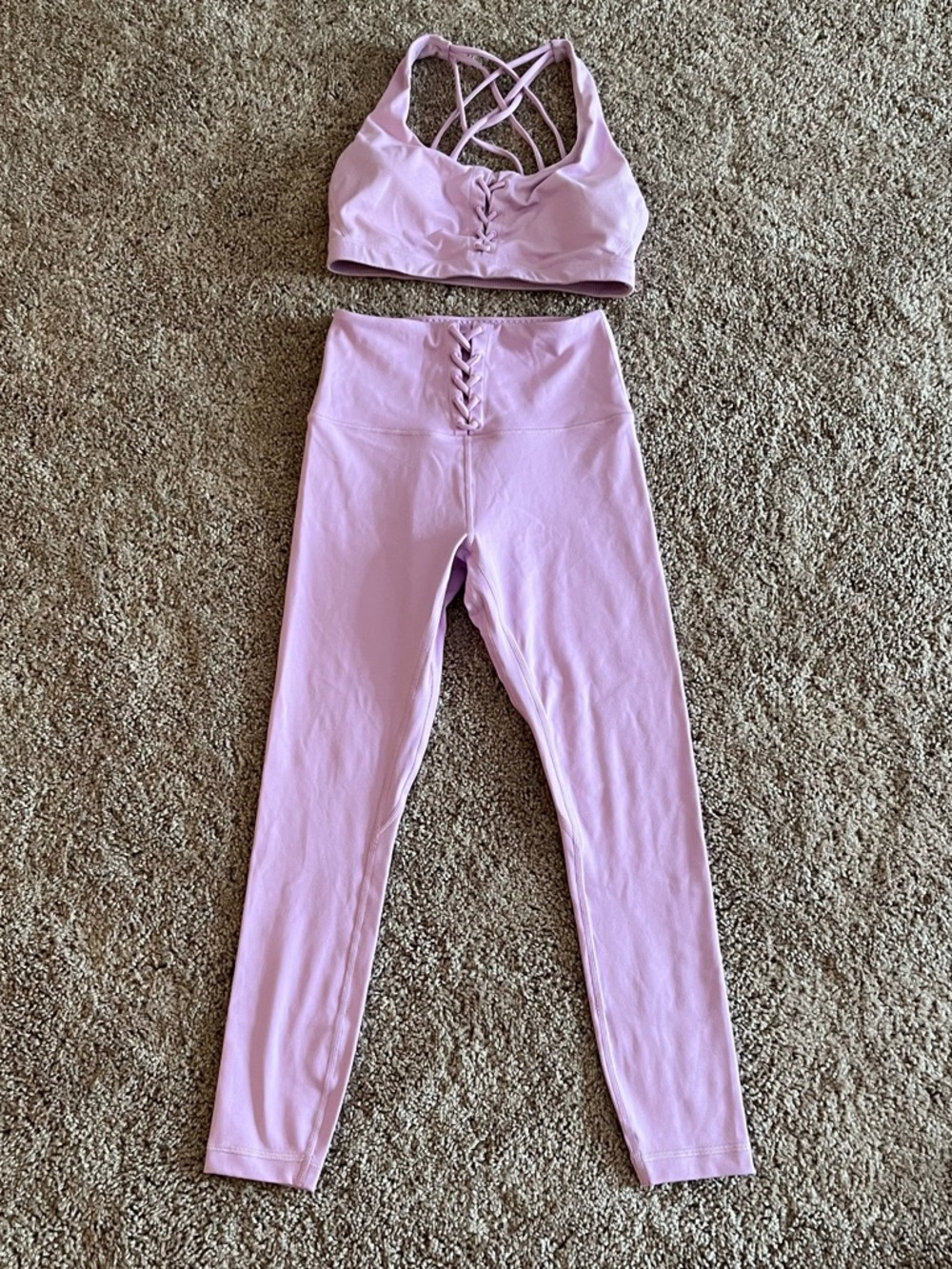 Victoria’s Secret lilac lace up sports bra and leggings set